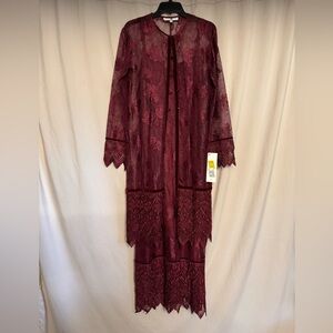 NWT SUE WONG Maxi Evening Dress, Size L Burgundy Color.